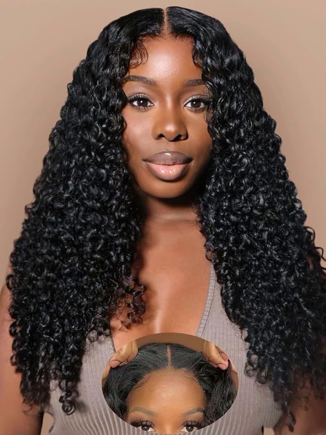Julia Hair Bye Bye Knots Glueless Wig Curly Pre Cut Lace Front Wigs Human Hair for Women 12A Upgrade 7x5 Lace Closure Wig Pre Plucked with Pre Bleached Knots Put on and Go Natural Color 24 Inch