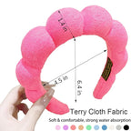 Spa Headbands for Washing Face or Makeup, Sponge Bubble Skincare Headbands, Puffy Terry Cloth Hairband for Women, Skin Care Makeup Headwear Hair Accessories for Girls (Rose Red)
