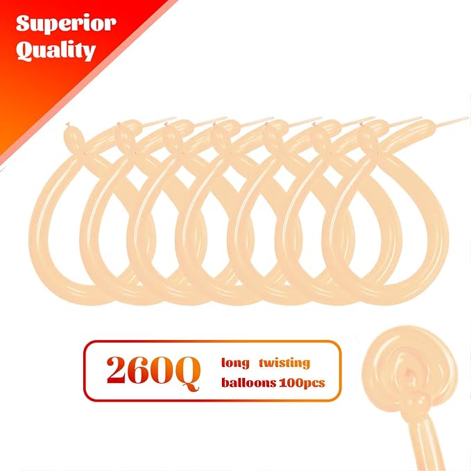 260 Nude Long Balloons for Balloon Garland Thickening Skinny Latex Twisting - Image 2