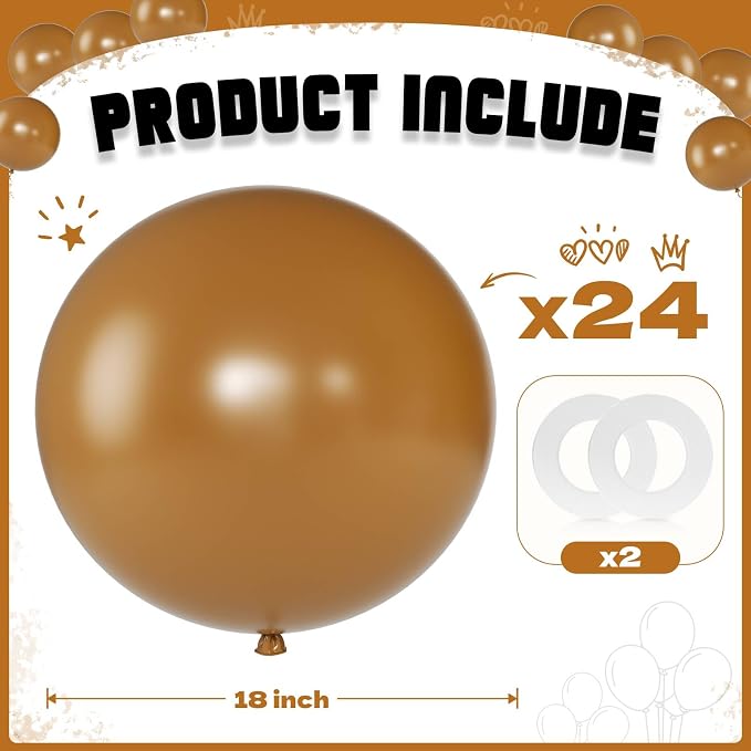 Coffee Brown Balloons 18 Inch 24 Pack Matte Helium Latex Round Balloons - Image 2