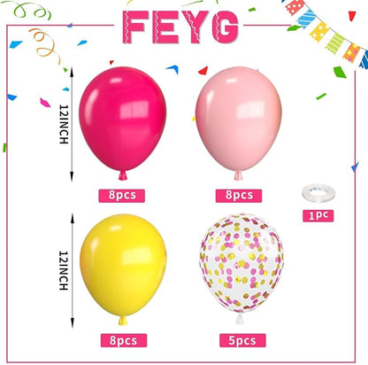 Pink and Yellow Balloons, 12 Inch Maca Hot Pink Yellow Confetti Balloons - Image 2