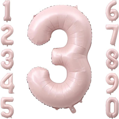 Baby Pink Number 3 Balloon 40 Inch, Muted Pastel Foil Digit Party Supplies | by Unknown