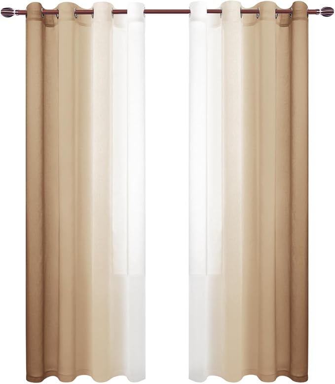 DWCN Taupe Faux Linen Ombre Sheer Curtains - Image 8