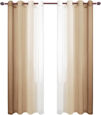 DWCN Taupe Faux Linen Ombre Sheer Curtains - Image 8