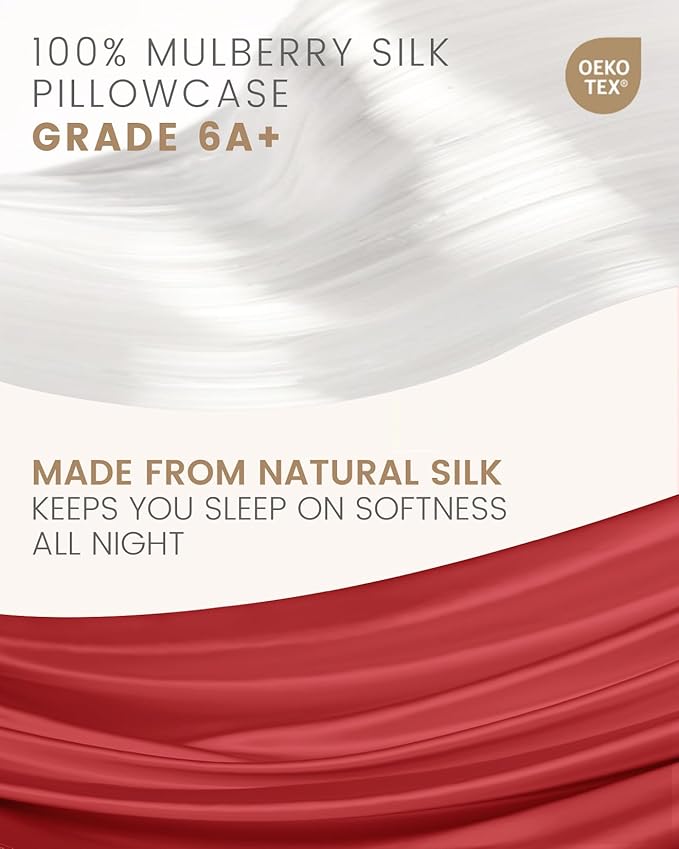 THXSILK Set of 2 Silk Pillowcase for Hair and Skin, 100% Mulberry Silk Bed Pillowcase Ultra-Soft, Hypoallergenic Soft Breathable Silk Pillow Case with Hidden Zipper, Body Size 20"x54", Red