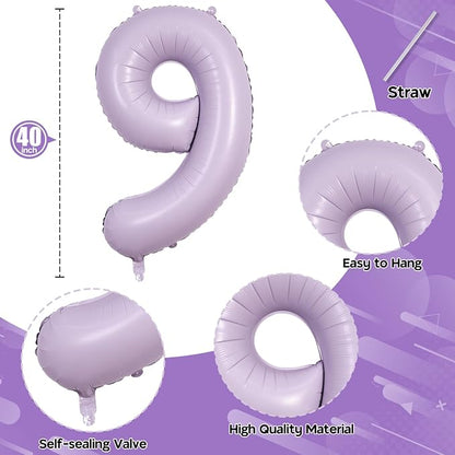 Dusty Pastel Purple Number 9 Balloons, 40 Inch Large Light Purple Foil Number - Image 2