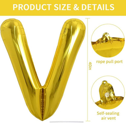 TONIFUL 40 Inch Large Gold Letter V Foil Balloons Alphabet Balloons | Giant - Image 2