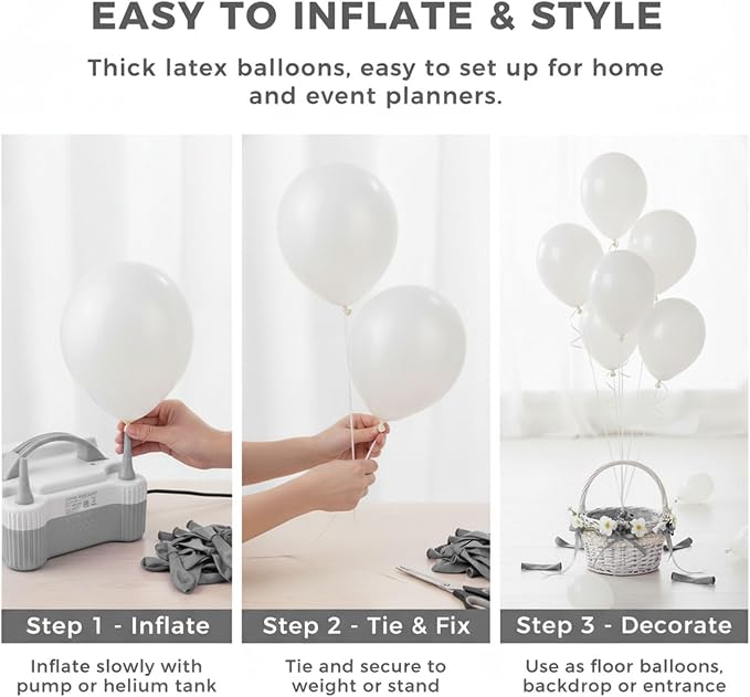 LOVESTOWN 110 PCS White Balloons, 12 Inch Bright White Latex Balloons | - Image 6