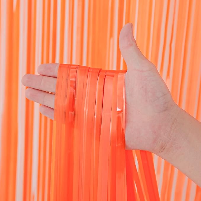Voircoloria Pastel Orange Foil Fringe Backdrop Curtains, 3 Pack | Tinsel - Image 2
