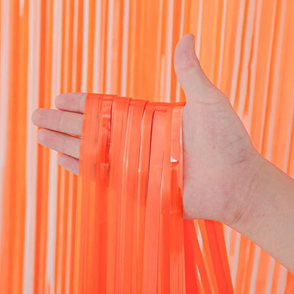 Voircoloria Pastel Orange Foil Fringe Backdrop Curtains, 3 Pack | Tinsel - Image 2