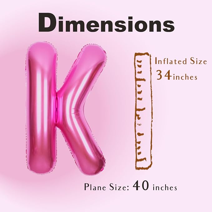 SUWEN 40 Inch Hot Pink Large K Letter Balloons Big Foil Helium Letter A-Z | - Image 4