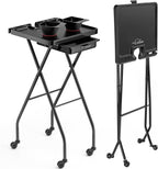 OmySalon Salon Trolley Cart with Wheels 2 Color Bowls 1 Drawer, Folding Salon Service Tray Color Cart for Hair Stylist, Beauty Styling Tattoo Barber Shop Tools Storage Organizer