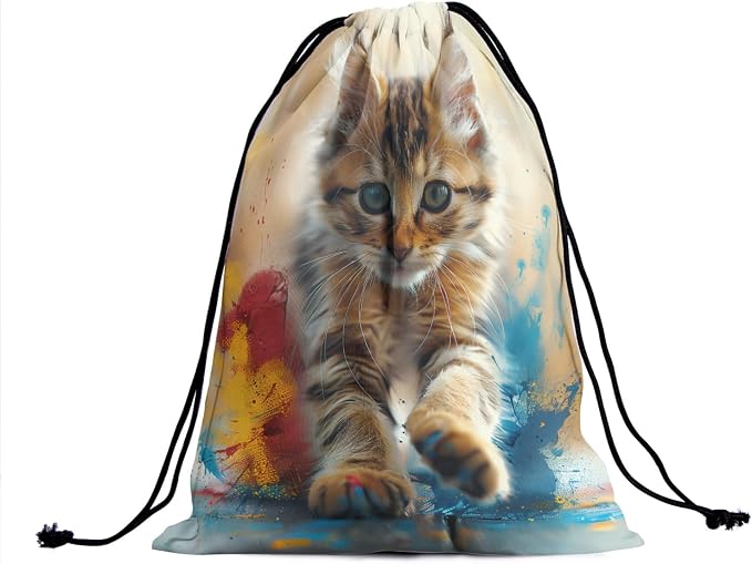 Giwawa Oil Painting Gymnastics Grip Bag Lovely Cat Women Athlete Gym String Bag - Image 2
