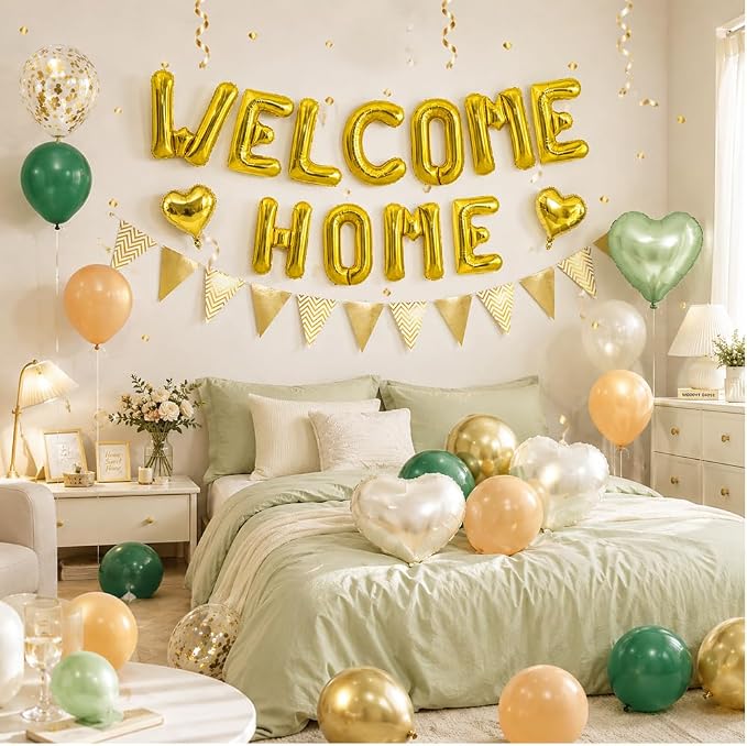 TONIFUL 16 Inch Gold Welcome Home Foil Letter Balloon Banner Decoration Kit | - Image 5