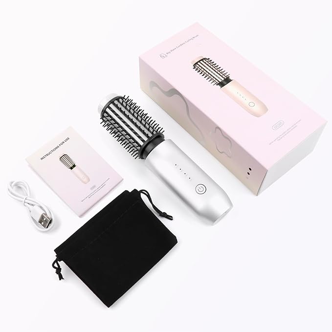 Cordless Curling Iron Brush, 3-in-1 Portable Curling Iron, 2024 New Hair Straightener Comb, 7000Mah USB Rechargeable Travel Hair Curler for Women, White