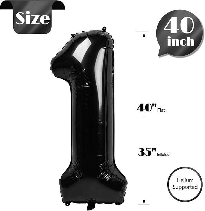 Black Number 1 Balloon 40 Inch, 1st Birthday Party Decorations Men Women | Foil - Image 5