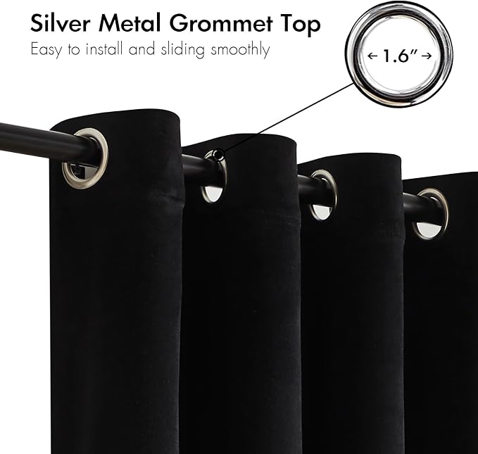 Black Beige Velvet Blackout Curtains Luxury Decor 108 inches, Color Block | - Image 2