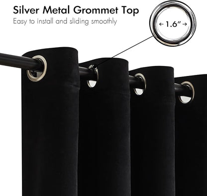 Black Beige Velvet Blackout Curtains Luxury Decor 90 inches, Color Block | - Image 2
