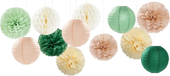 Sage-Olive Green Party-Decorations Paper-Flowers Lanterns - Image 7