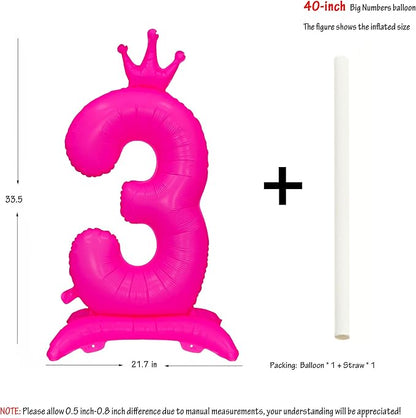 Fluorescent Pink Crown Number 3 Foil Balloon Neon Glow In The Dark Balloon | - Image 2