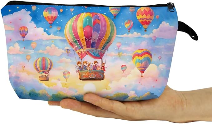 Colorful Hot Air Balloon Print Small Cosmetic Bag | Evil Eye Toiletry Makeup - Image 4