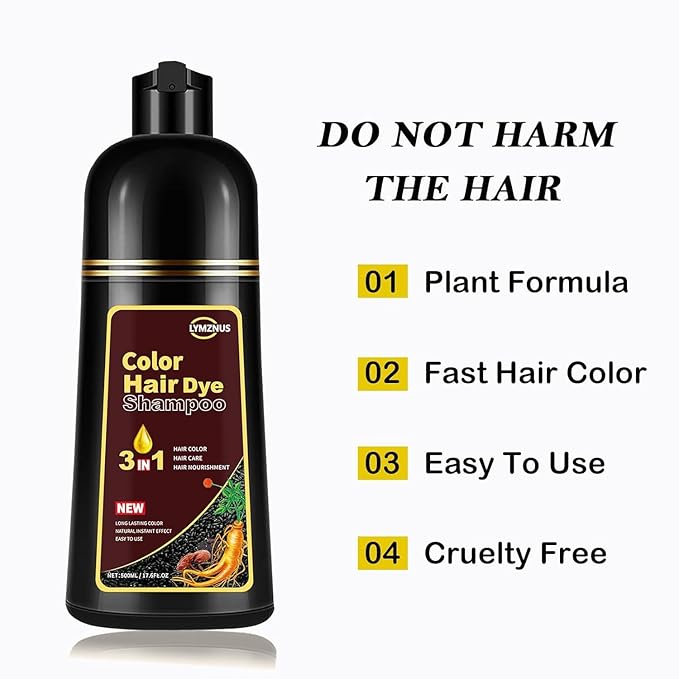 Golden Brown Hair Dye Shampoo 3 in 1, Instant Root Touch Up for All Hair Types & Full Hair Color, Lasts Up to 30 Days, Natural-Looking Color for Women & Men Champu Para Canas Easy Application, 500ml