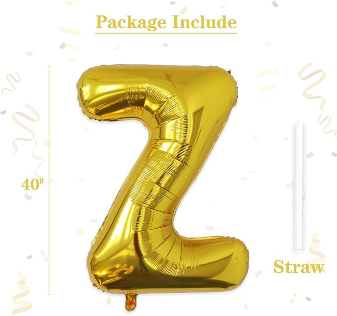 VHUWE 40 inch Gold Letter Z Balloon, Big Size Alphabet Foil Mylar Helium - Image 2