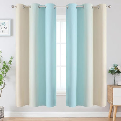 Aqua and Beige Ombre Blackout Curtains 72 Inches Length - Image 2