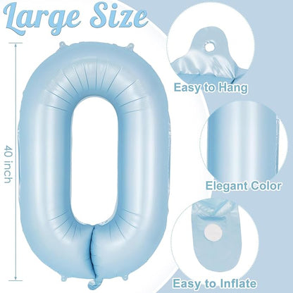 Light Blue Number 0 Balloon, 40 Inch Big Large Foil Number Balloons, Giant - Image 3