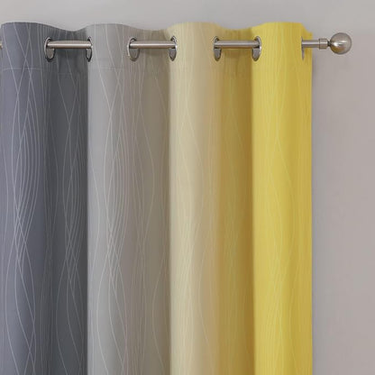 Yellow and Grey Ombre Blackout Curtains 90 Inch Length 2 Panels Set, Thermal - Image 4