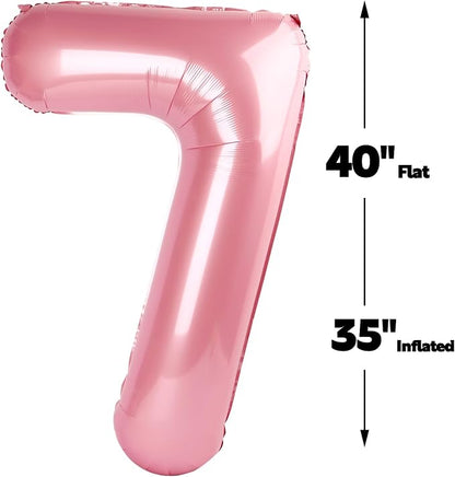 Digital Number 7 Pearlescent Pink Birthday Balloon 40 Inch, Foil Balloons - Image 2