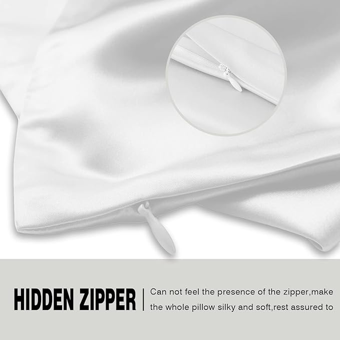 Silk Pillowcase for Hair and Skin,Soft,Breathable and Sliky 100% Queen Silk Pillow Case Set of 2,Both Sides Natural Mulberry Silk Pillowcases with Hidden Zipper(Queen Size 20"X 30",2pcs)