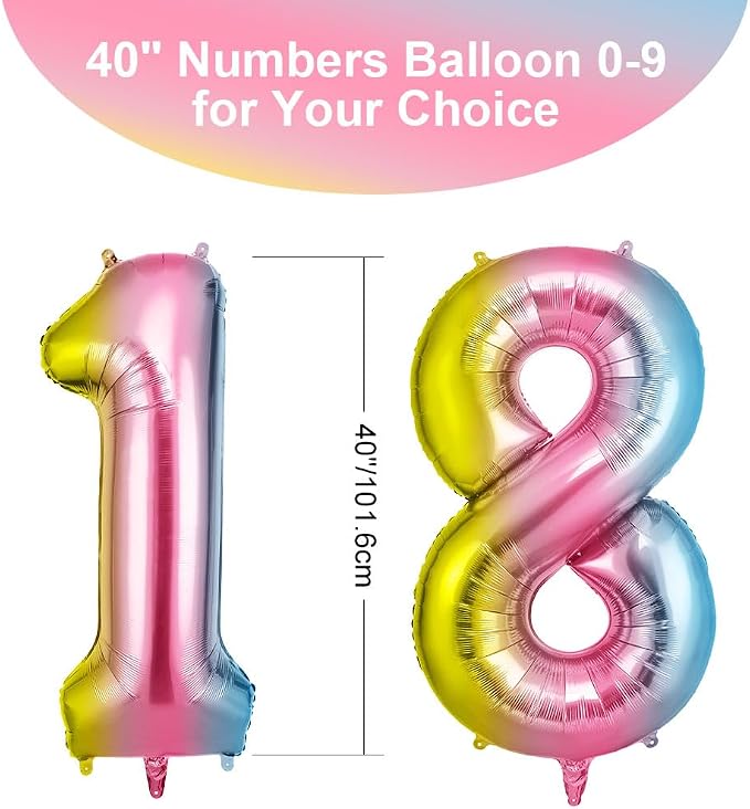 OFFCUP Number 18 Balloons 40 Inch, 18th Birthday Decoration Balloon Foil Helium - Image 2