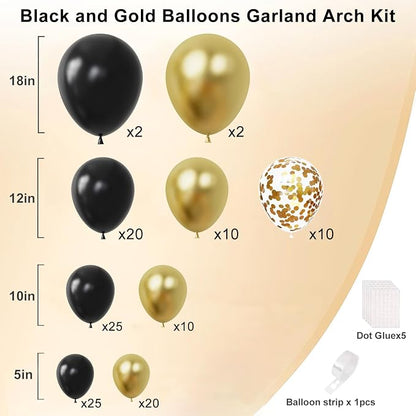 Black and Gold Balloons Arch Kit, - Image 2