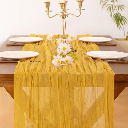 Cheesecloth Table Runner Summer Boho Wedding Birthday Party Home Decor | Gold - Image 3