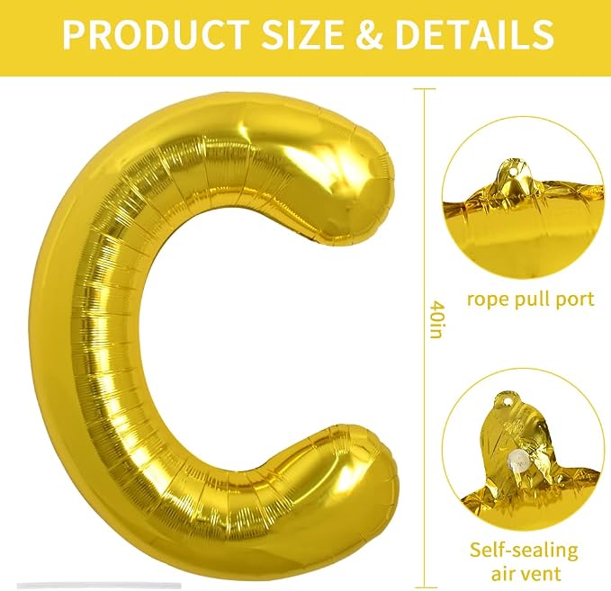 TONIFUL 40 Inch Large Gold Letter C Foil Balloons Alphabet Balloons | Giant - Image 2