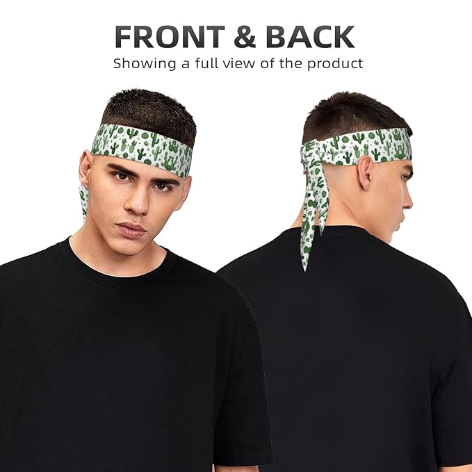Men Women Beauty Skinny Sports Sweat Band Hand Decor for Running Travel Spa, Long Boho Style Floral Cactus Hair Band Headdress