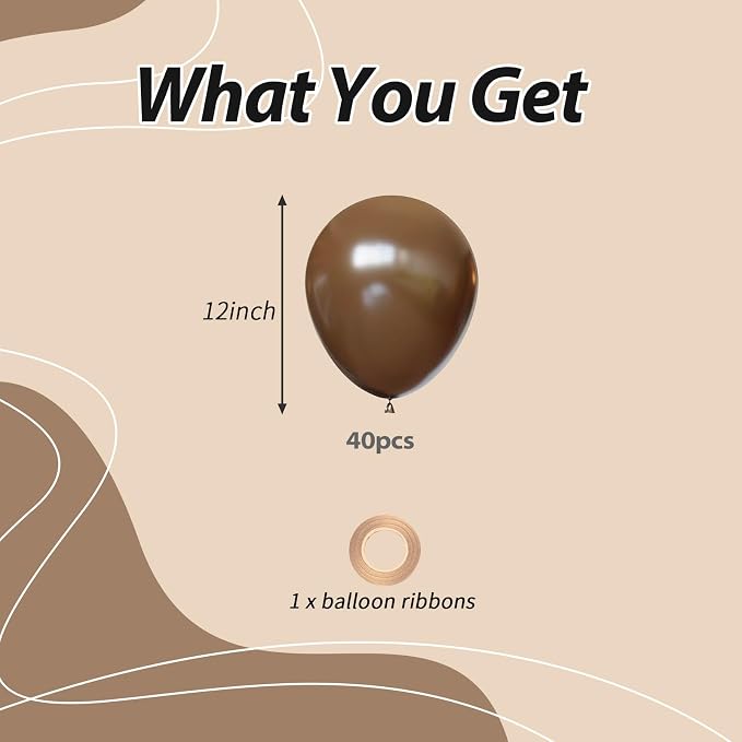 40pcs Brown Balloons, 12inch Dark Brown Latex Neutral Balloons | Balloons - Image 2