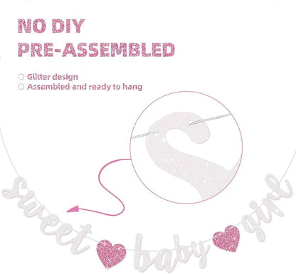 BEISHIDA Pre-Strung Glitter White Pink Girl Baby Banner Baby Shower Decor | NO - Image 2