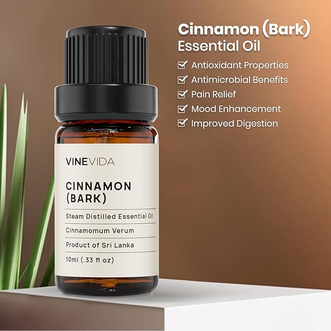 VINEVIDA Cinnamon Bark Essential Oil - Undiluted Cinnamon Oil - Candle Oil Scent - DIY Candle Scents - 10 mL for Soap Making & Skin Safe