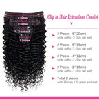 Deep Wave Clip in Hair Extensions Real Human Hair Brazilian Virgin Human Hair Clip in Extensions for Black Women 8Pcs Remy Hair with 18Clips 120g (16inch, Natural Black)