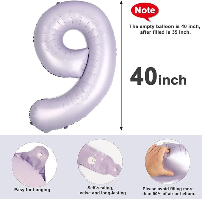 Number 9 Balloons 40 Inch for 9 19 Birthday Decorations, Cream Purple | Jumbo - Image 5