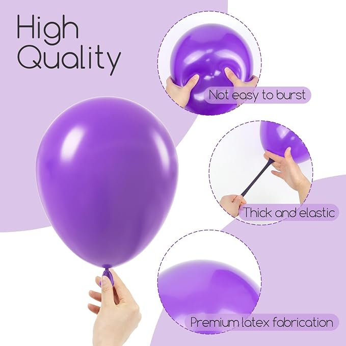 Awenztech 122pcs Purple Latex Balloons in 18 12 10 5 inches | Birthday - Image 3