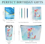 Personalized Gifts Monogrammed Birthday Gifts for Women, Daughter Bestie Friendship Christmas Initial 20 oz Tumbler, Makeup Bag Cup Ballpoint Pens Journal Notebook 6 Set, (Aesthetic Blue Flower E)