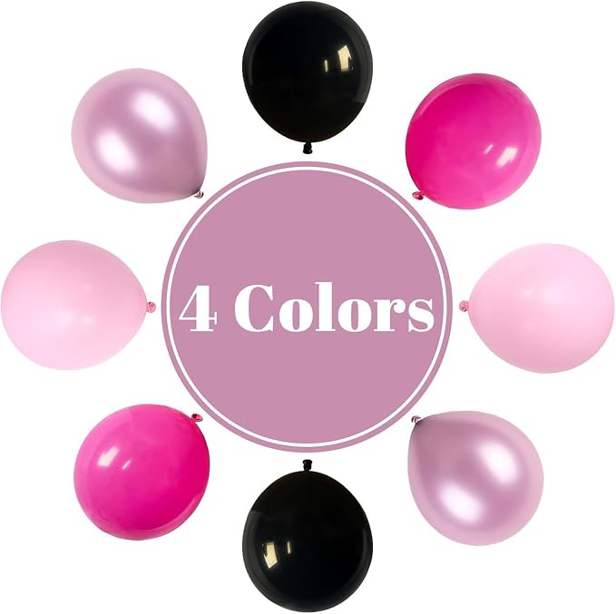 Pink and Black Balloons, 12Inch Pastel Light Rosa and Metallic Latex Balloons - Image 9