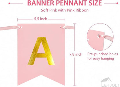 Letjolt Pink Happy Birthday Banner Girls Party Signs 13 Pcs | Golden Sparkle - Image 6