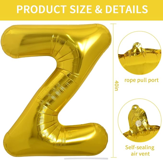 TONIFUL 40 Inch Large Gold Letter Z Foil Balloons Alphabet Balloons | Giant - Image 2