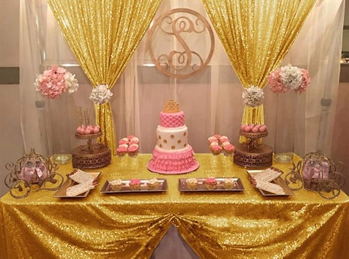JYFLZQ Gold Sequin Backdrop Curtains 2ft x 8ft 2 Panel Glitter Photo Booth - Image 4