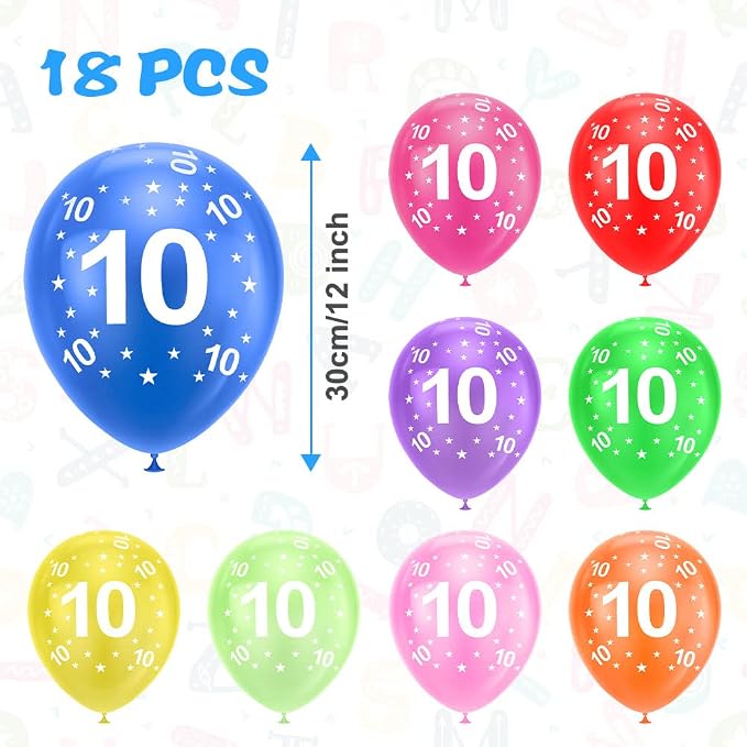 Ainiv 10th Birthday Balloons 18PCS, 12inch Numbers Printed Latex Balloons | - Image 2