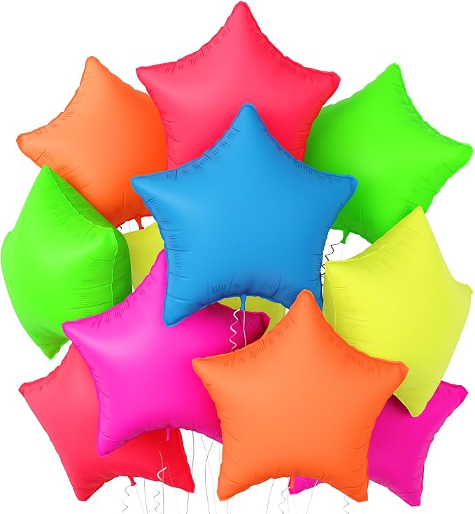 Neon Star Balloons, 19 Inch Hot Pink Blue Green Yellow Red Orange Glow by TAOYE